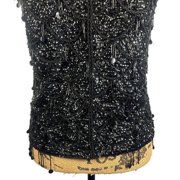 VTG 50s NWT Womens M Handmade Gatsby Black Beaded Wool Sleeveless Top Old Money - Picture 5 of 8
